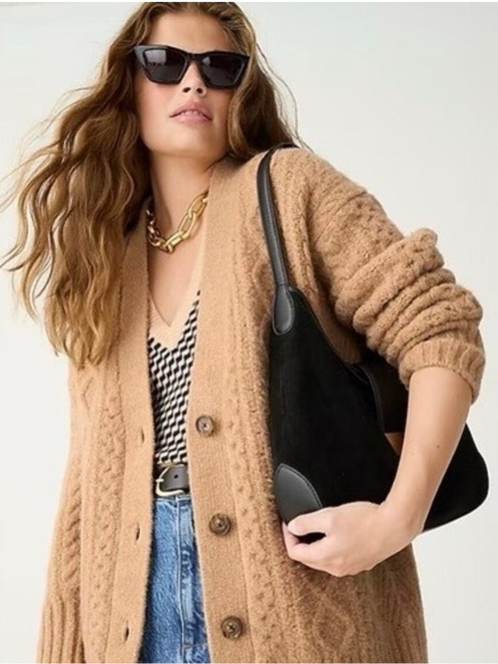 J. Crew Cozy Cable-knit stretch cardigan sweater, Size Small, Acorn Color